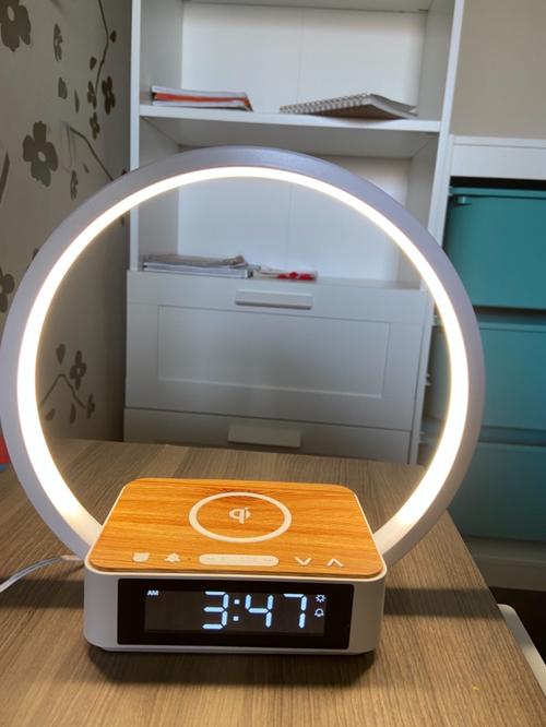 3-in-1 Wireless Charging Bedside Lamp with Alarm Clock and Dimmable Reading Light for Bedroom photo review