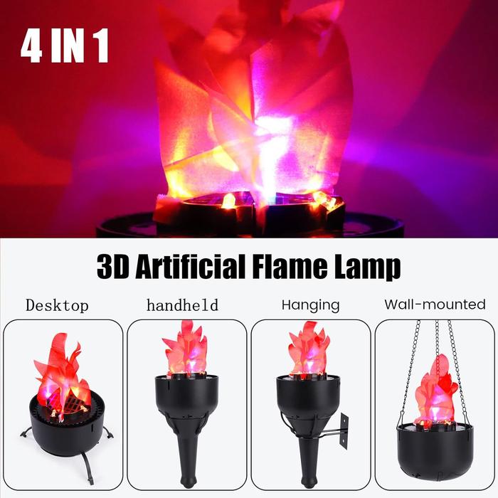 Battery Operated Fake Fire Lamp, 3D Artificial Fire Flames 4 in 1 Campfire Realistic Effect, Flame Bowl Hanging Flame Light