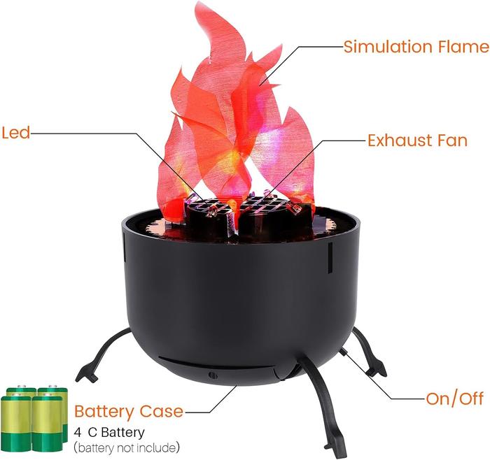 Battery Operated Fake Fire Lamp, 3D Artificial Fire Flames 4 in 1 Campfire Realistic Effect, Flame Bowl Hanging Flame Light