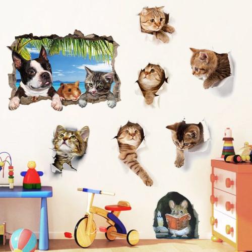 3D Cat Mouse Wall Stickers for Kids Room Decor