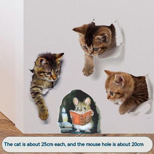 3D Cat Mouse Wall Stickers for Kids Room Decor