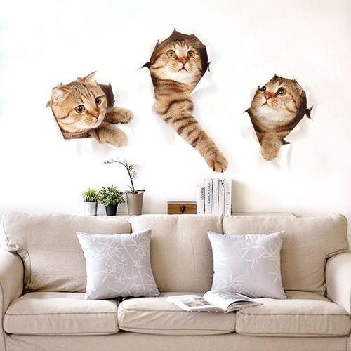 3D Cat Mouse Wall Stickers for Kids Room Decor