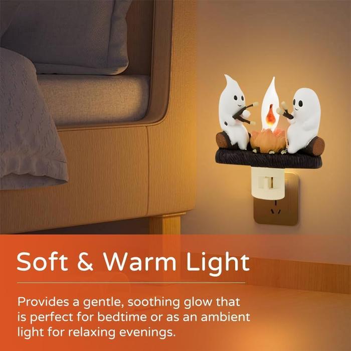 3D LED Ghost Campfire Nightlight, Halloween Night Light Plug into Wall, 3D Flickering Nightlight