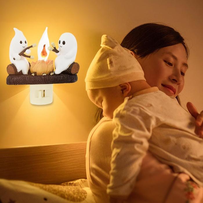 3D LED Ghost Campfire Nightlight, Halloween Night Light Plug into Wall, 3D Flickering Nightlight