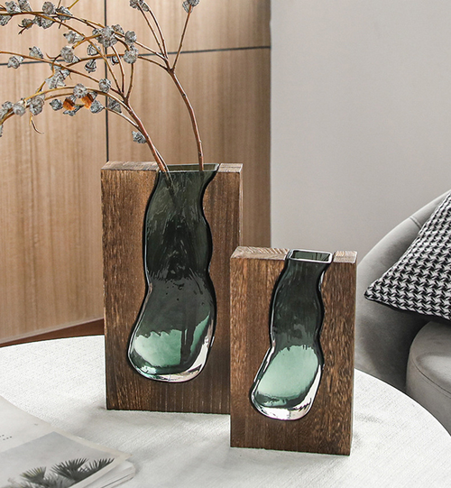 Allister Nordic Wood and Glass Vases - Transparent Ornament