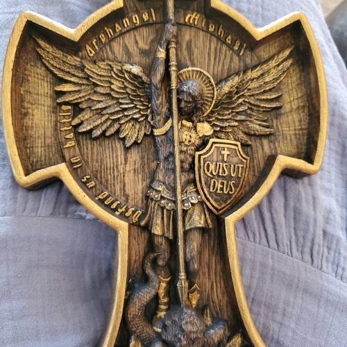 Archangel Michael Natural Wood Carved Statue photo review