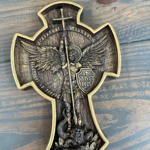 Archangel Michael Natural Wood Carved Statue photo review