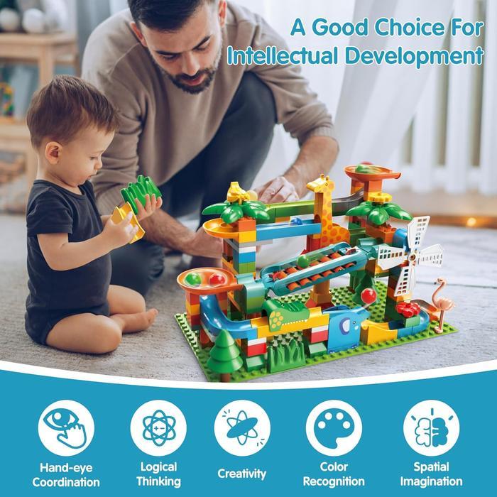 Marble Run for Kids, Classic Big Size Blocks Set, Crazy Marble Run Building Blocks with 4 Balls Race Track