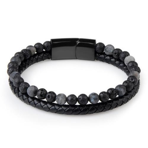 Black Onyx &amp; Tiger Eye Men Chakra Bead Bracelet, Natural Marnau Leather Bracelet