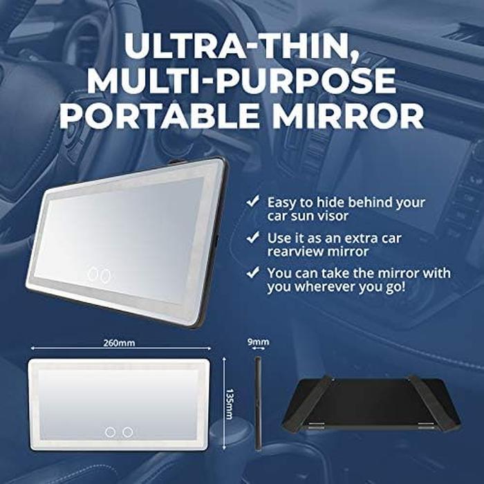 LED Mirror for Car Visor, Rechargeable Car Visor Vanity Mirror with 3 Light Modes & Dimmable Touch Screen