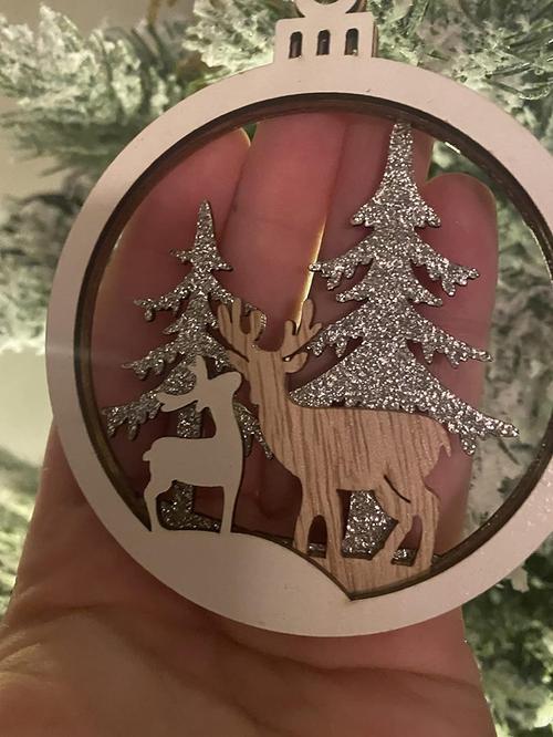 Christmas Tree Ornaments Set with Glitter Reindeer and Gift Tags photo review