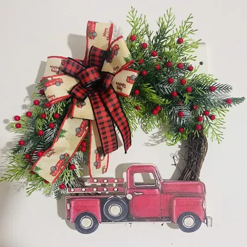 Christmas Wooden Car Garland Door Wall Hanging Decoration for Xmas Home Decor