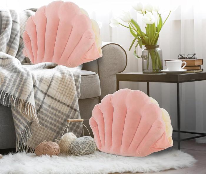 Shell Shaped Seat Cushion with Backrest, Cute Gaming Chair Cushion, Openable Shell Pillow, Ocean Theme Seashell Home Decor