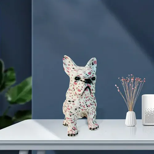 Colorful French Bulldog Resin Figurine Statue - DIY Doodle Crafts for Bookshelf or Tabletop