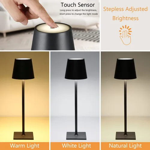 Cordless Table Lamp - USB Rechargeable, Waterproof, Touch Switch, for Bedroom, Hotel, Living Room, Restaurant