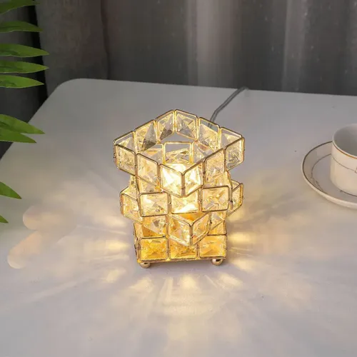 Crystal Cube Table Lamp with USB Charging