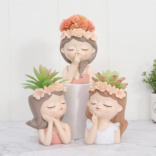 Cute Girl Succulent Cactus Flower Pots for Home Decor