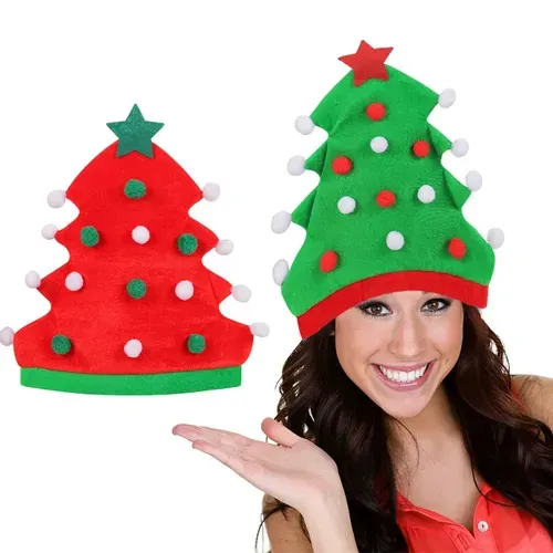 Cute Red and Green Christmas Tree Hat for Xmas Decoration