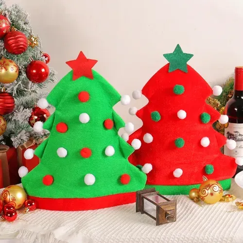 Cute Red and Green Christmas Tree Hat for Xmas Decoration