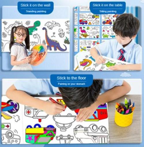 Educational Coloring Paper Roll for Kids - Stickable on Wall