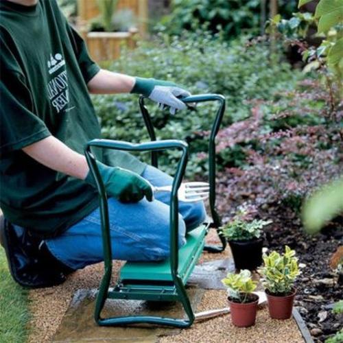 Foldable Outdoor Lawn Bench Chair With Tool Pouch Garden Rest