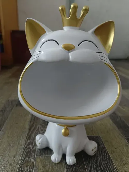 Fortune Cat Sculpture Key Holder with Storage Tray for Home Decoration photo review