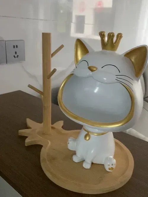 Fortune Cat Sculpture Key Holder with Storage Tray for Home Decoration photo review