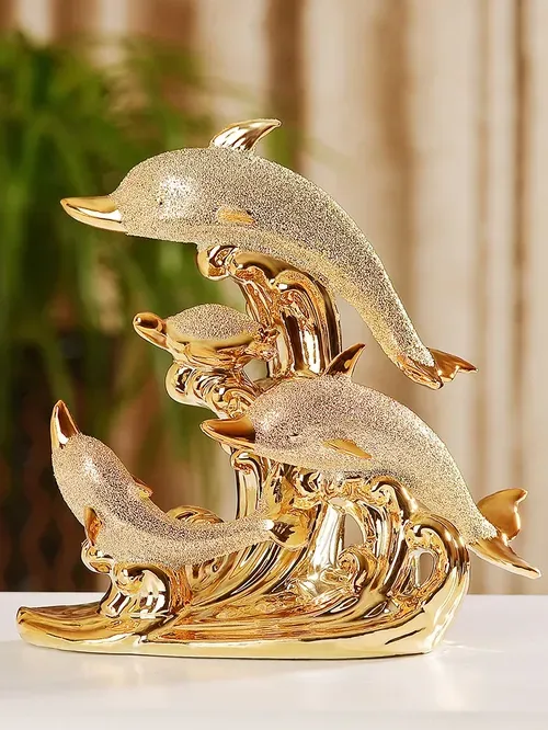 Gold Animal Ceramic Figurines for Wedding Decor and Home Decoration