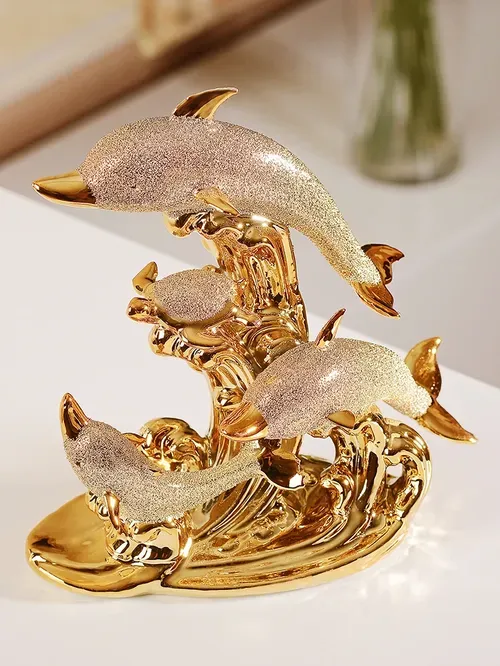 Gold Animal Ceramic Figurines for Wedding Decor and Home Decoration