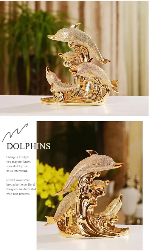 Gold Animal Ceramic Figurines for Wedding Decor and Home Decoration