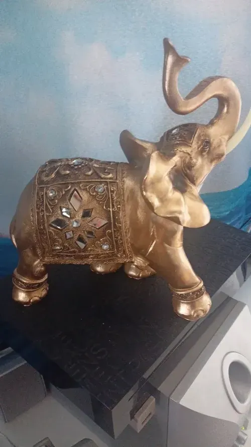 Golden Resin Elephant Statue with Elegant Trunk - Lucky Wealth Figurine Home Decor photo review