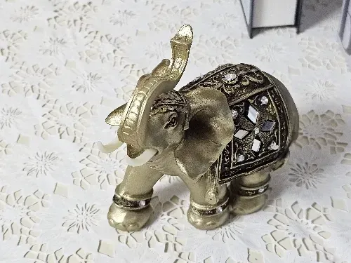 Golden Resin Elephant Statue with Elegant Trunk - Lucky Wealth Figurine Home Decor photo review