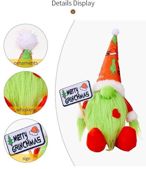 Grinch Sitting Doll Ornament - Green Hair Monster Christmas Decoration