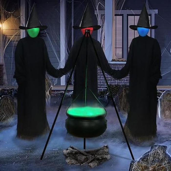 Halloween Witches Cauldron On Tripod – Large Witches Cauldron With Lights Mesh – Halloween Decorations Outdoor