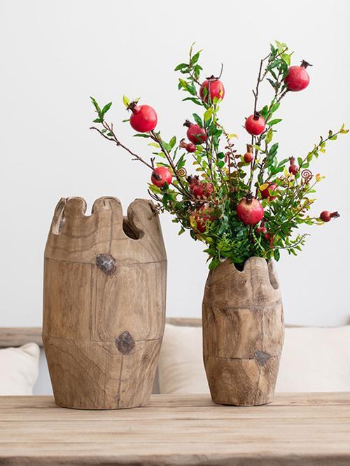 Hand-Polished Wood Barrel Vase for Home Decoration