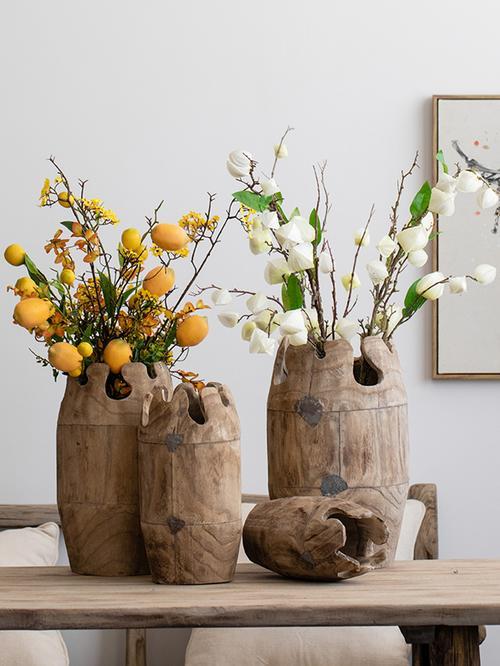 Hand-Polished Wood Barrel Vase for Home Decoration