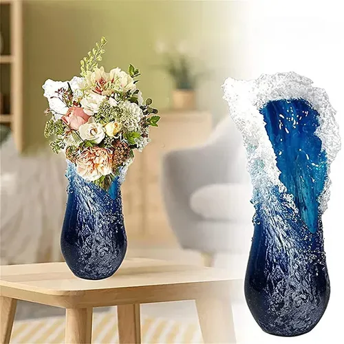 Handmade Resin Sea Wave Vase - Modern Home Decor