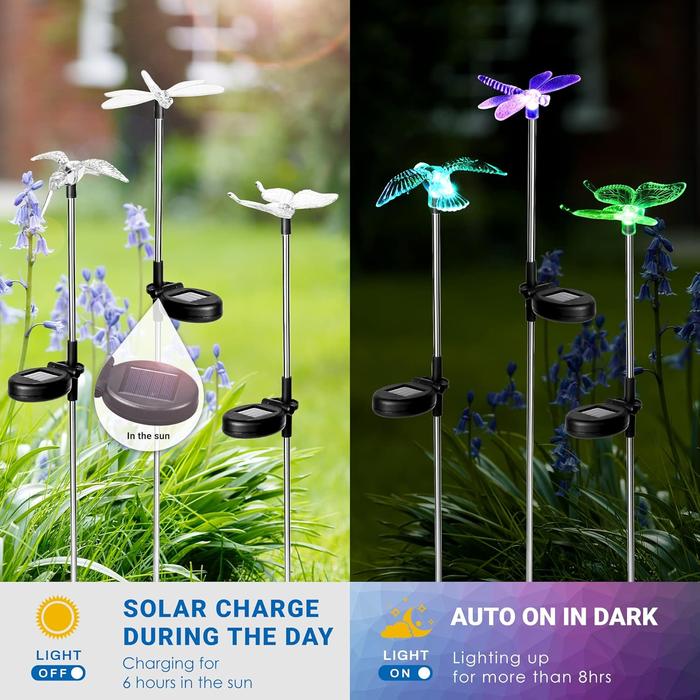 Solar Garden Lights, Solar Bird/Butterfly/Dragonfly Lights Solar Christmas Decorations, Multi-Color Changing LED Solar Light Stakes