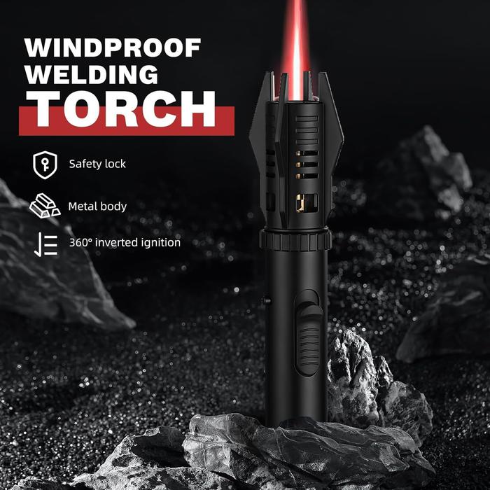 Lightsaber Butane Torch Lighter, Windproof Adjustable Refillable Red Flame Jet Torch Lighter With Safety Switch