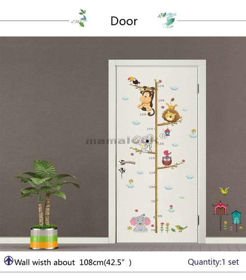 Lovely Animal Growth Chart Wall Sticker for Kids Room Decoration