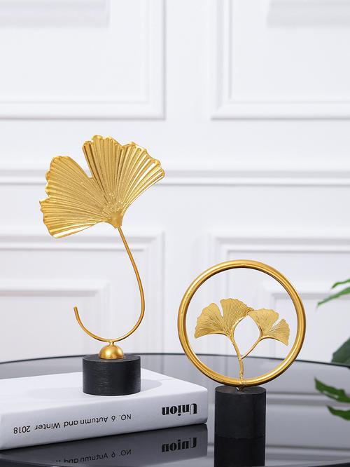 Luxury Nordic Gold Ginkgo Leaf Sculpture for Living Room Decor