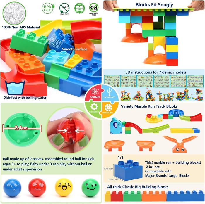 Marble Run Building Blocks, Compatible Classic Large Blocks Maze Track Sets, Big Blocks Educational STEM