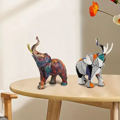 Modern Elephant Resin Ornaments - Decorative Sculptures for Living Room