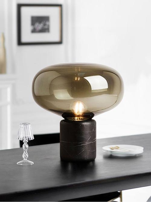 Modern Marble Mushroom Table Lamp with Glass Shade for Bedroom Living Room Study