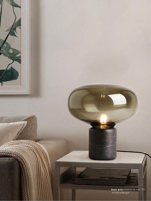 Modern Marble Mushroom Table Lamp with Glass Shade for Bedroom Living Room Study