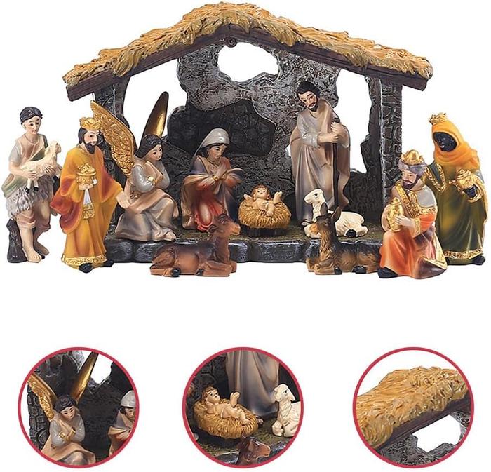 Nativity Set 12-Piece Christmas Nativity Scene Figurine, Hand Resin Craft Statue