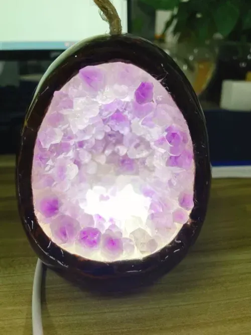 Natural Crystal Egg Shape Lamp with Amethyst & Citrine Clusters - USB Powered LED Night Light for Bedroom Home Decor photo review