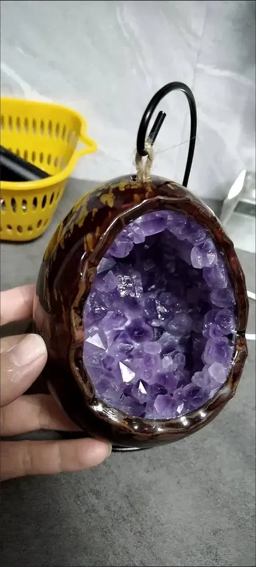 Natural Crystal Egg Shape Lamp with Amethyst & Citrine Clusters - USB Powered LED Night Light for Bedroom Home Decor photo review