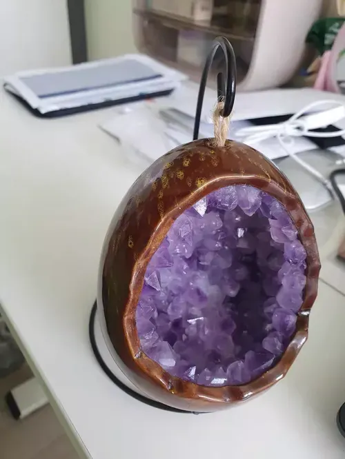 Natural Crystal Egg Shape Lamp with Amethyst & Citrine Clusters - USB Powered LED Night Light for Bedroom Home Decor photo review