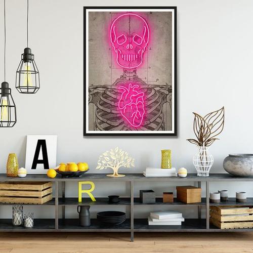 Neon Skeleton Vintage Diagram Art Print - Medical Poster